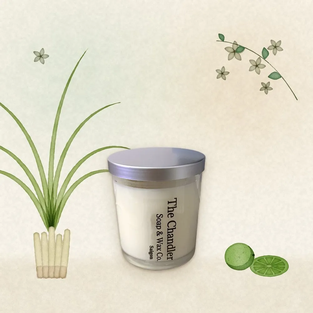 Saigon candle with watercolour lemongrass and lime