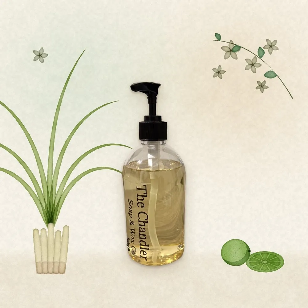 Saigon castile hand soap with watercolour illustrations of its scent notes